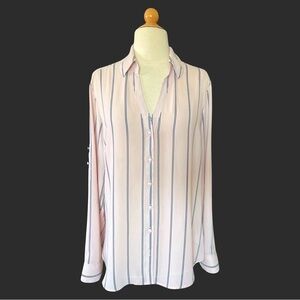Express Portofino Slim Light Pink stripe Top Blouse V-Neck